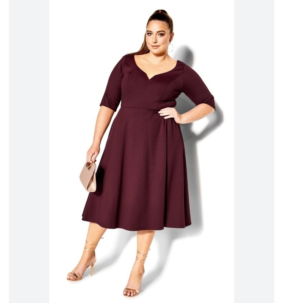 CITY CHIC Cute Girl Sleeved Dress Oxblood Size 22